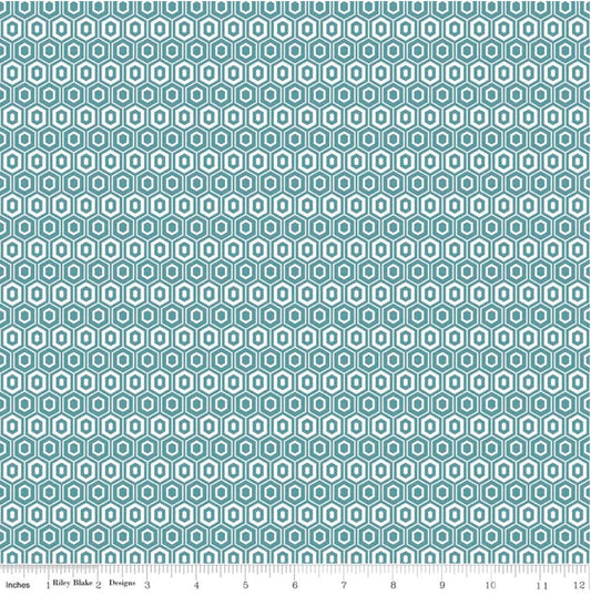 Game Day Hexagon Teal - LAMINATED Cotton Fabric - Riley Blake