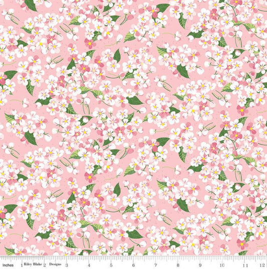 Orchard Blossoms Pink - LAMINATED Cotton Fabric - Riley Blake