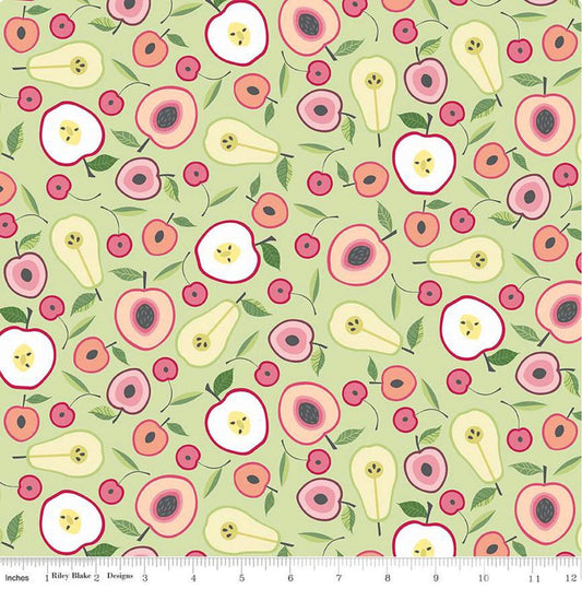 Orchard Fruit Halves Pear - LAMINATED Cotton Fabric - Riley Blake
