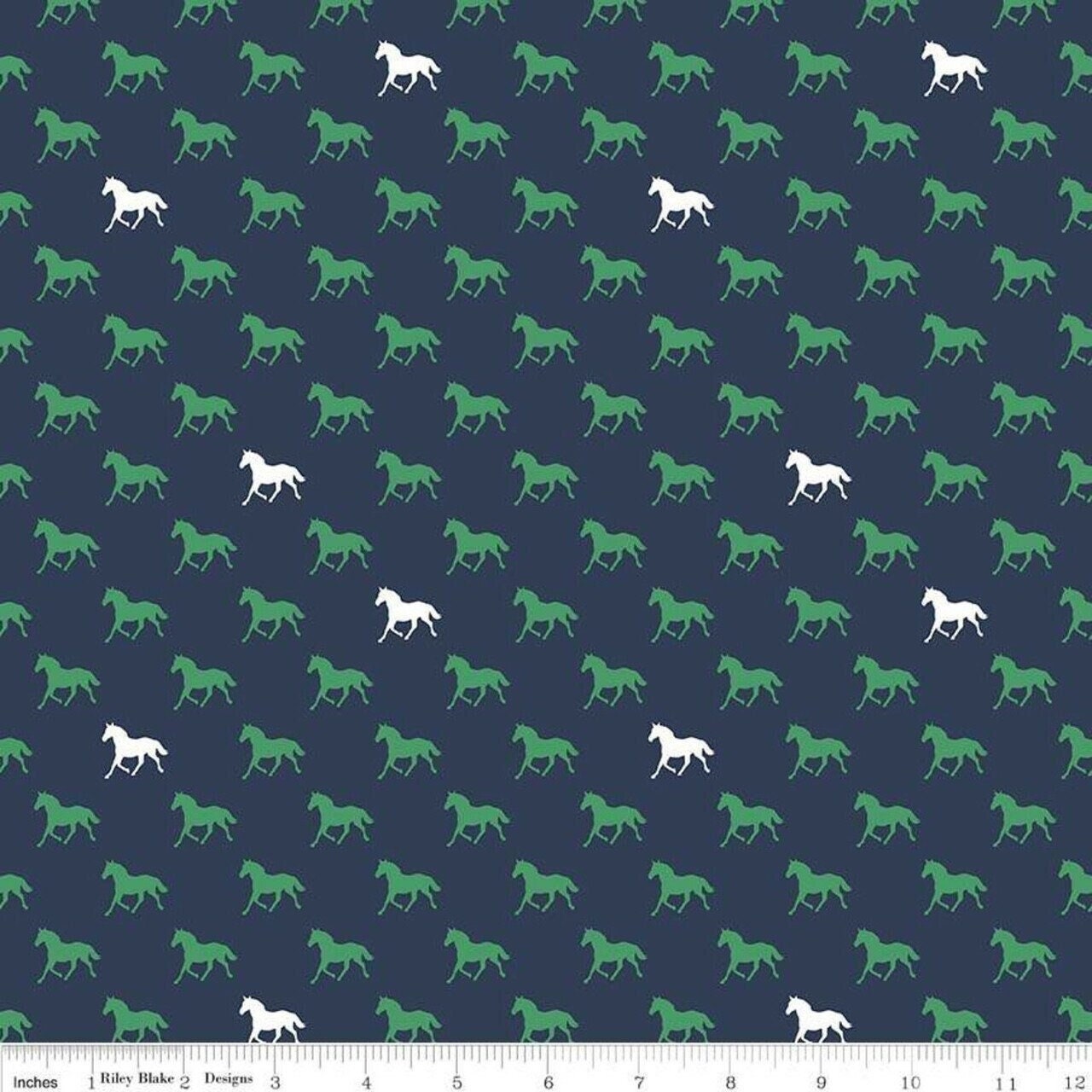 Derby Day Horses Navy - LAMINATED Cotton Fabric - Riley Blake