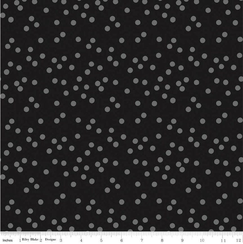 Juniper Black Dots with Silver Sparkle - LAMINATED Cotton Fabric - Riley Blake