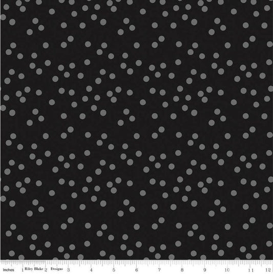Juniper Black Dots with Silver Sparkle - LAMINATED Cotton Fabric - Riley Blake