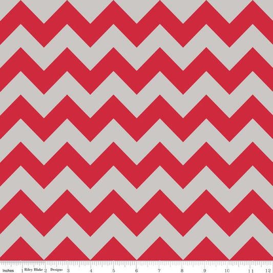 Chevron Red & Gray - LAMINATED Cotton Fabric - Riley Blake