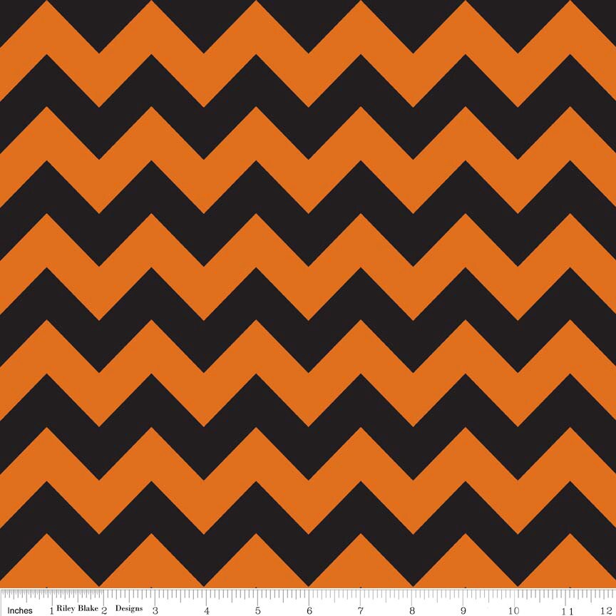 Chevron Orange & Black - LAMINATED Cotton Fabric - Riley Blake